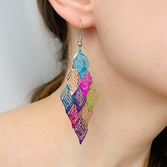 Multi Color Leaf Earrings - Picture 4 of 4